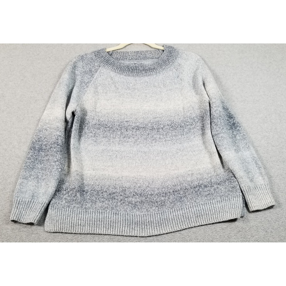 Chaps Sweater Women M Medium Blue White Ombre Crew Long Sleeve Knit Pullover Top